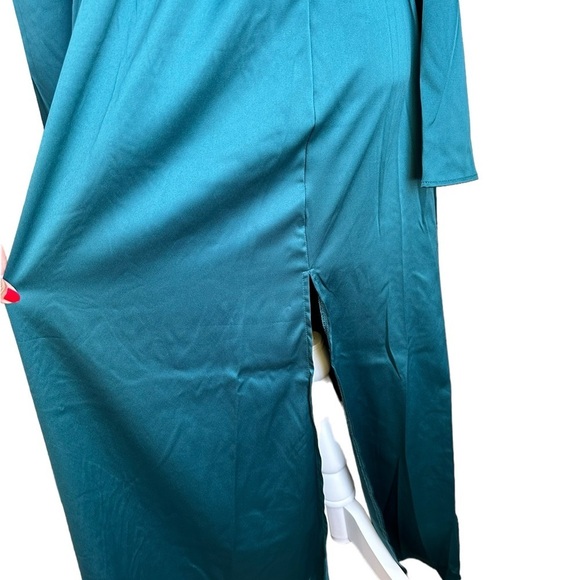 Justify Green Teal Long Sleeve Slit V-neck Maxi Dress Size M - Picture 16 of 17